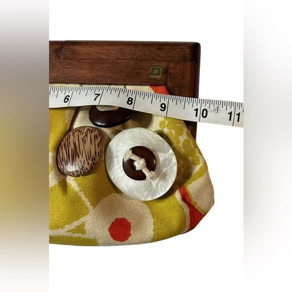 Rafe Wood Handle yellow Floral Canvas Clutch - Picture 7 of 7